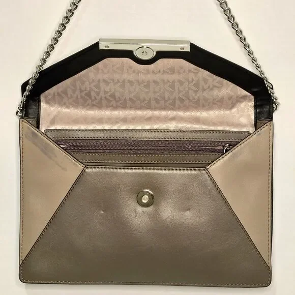 Michael Kors Lana Color Block Leather Envelope Clutch Bag 2015 Black/Grey/Taupe - Picture 3 of 12